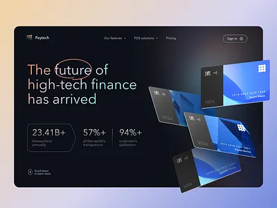 Fintech Hero Section banking blue card clean dark design financial fintech gradient hero interface modern payment pos product design transaction ui ux web website