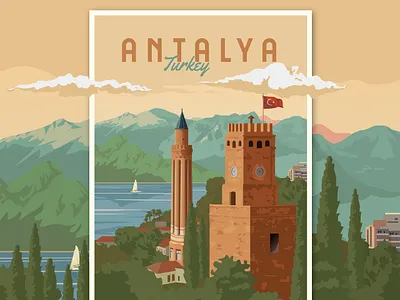 Antalya - Turkey Travel Poster antalya classic europe home decor illustration landscape posters print travel travel poster turkey vintage
