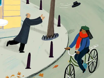 Windy Cycling art bicycle bike character cover drawing editorial illustration news people seattle texture