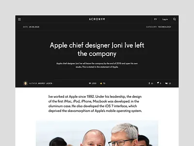 Article Page for Acronym Magazine Website cards dark ui design figma flat magazine responsive typography ui ux web website