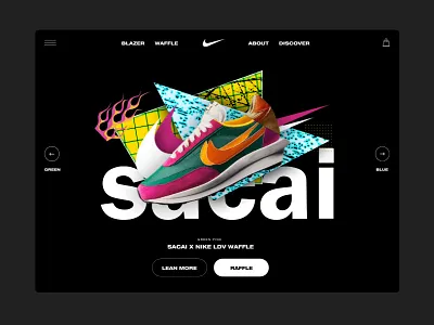 Nike x Sacai - Landing page concept 80s 80s style art direction brutalism collage ecommence ecommerce ecommerce design landing landing page nike productpage shapes shop sneaker texture ui ux webdesign webshop