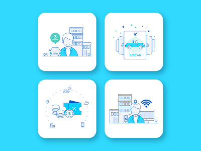 Illustration for Car sharing service app application branding color design flat graphics icon icons illustration interface ios mobile mobile app ui