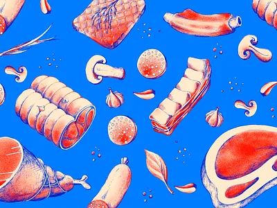 Meet the meat blue food hand drawn illustration pork