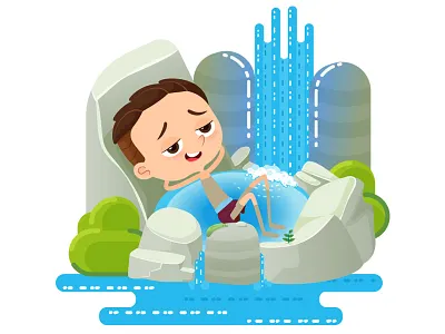 Natural Bathtub bath bathtub boy child childrens illustration fresh hot illustration natural nature pool relax river stones stream summer summertime water waterfall young