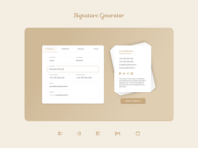 Email Signature Generator brown business card cards email email signature generator form gmail golden signature generator ui ux web design