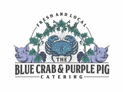 The Blue Crab And Purple Pig Catering crab design logo pig