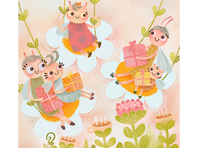 ladybug's birthday (to children poetry) book illustrations bookillustrations bugs childrenillustration childrenillustrations flowers green illustration illustrator kidillustration kidillustrations kidlitart ladybug present