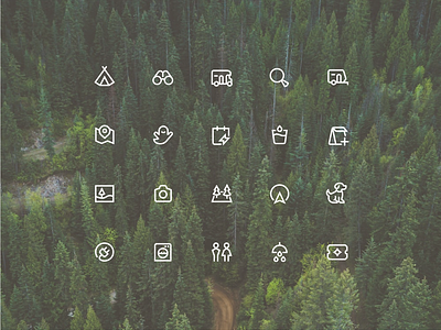 Camp Icons adventure airbnb booking brand camp camping consistent explore hiking iconography icons line motorhome nature outdoors outside tent ui