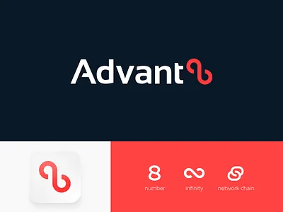 Advant8 8 advance advant agency company blockchain cryptocurrency digital infinity logo designer los angeles mark icon emblem modern minimal simple flat network new york red san francisco startup tokyo type ukraine usa