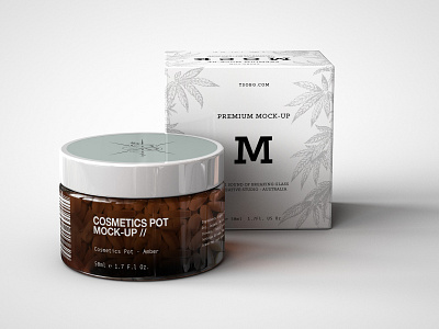 Amber Cosmetics Pot And Box Mock Up amber apothecary branding design glass identity jar medical mock up mockup packaging pot presentation