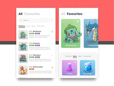 DailyUI 044 - Favourites 044 app design dailyui dailyui 044 pokeball pokemon pokémon ui