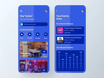 Events Management App android app app concept app ui design dashboard ui design event app ui events app events management gradient home screen ios app ios app design typography ui ux