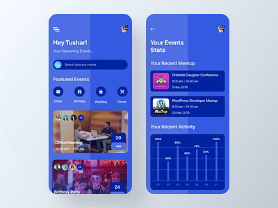 Events Management App android app app concept app ui design dashboard ui design event app ui events app events management gradient home screen ios app ios app design typography ui ux