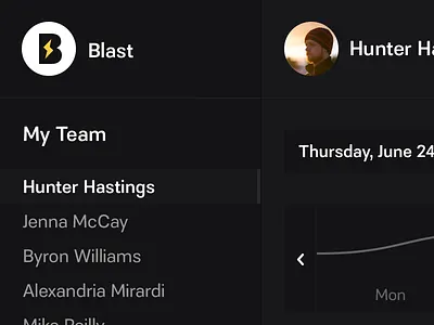 Blast UI Exploration app black blast dark graph navigation profile saas ui web design