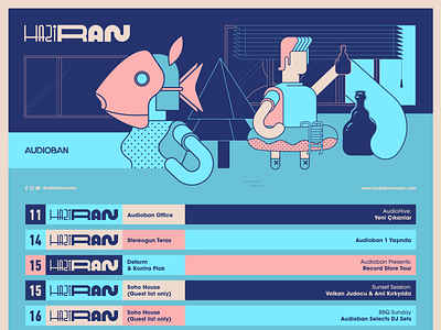 Audioban June FB artwork audioban bored at home burak beceren calendar character design design doodle drawing event flat flyer graphic design illustration june music program sketch typography vector