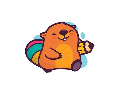Bevis Works animal beaver brand logo beaver logo branding cartoon colorful cute happy study illustration icon identity identity cute child illustration kawaii kid smile fun learning workshop cartoon logo mark mascot symbol