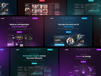 Zuddl - Feature Visuals customisation dark mode dashboard events glasssmorphic glow illustration interface landing page neon platform product saas security skeumorphic ui website