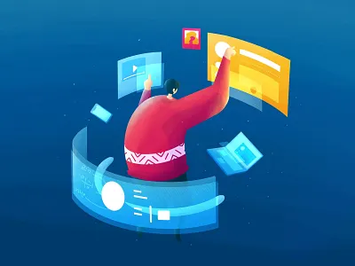 Manage Social Media apps character flat design flat illustration follower illustration landing page laptop phone procreate social media technology uiuxdesign video web design