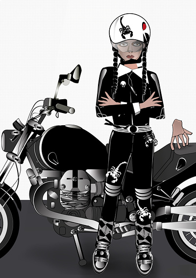 Wednesday Addams’ style ladybiker adobe illustrator character design design graphic design illustration vector