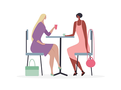 Cafe. Girlfriends. 2d affinitydesigner blog cafe character colorful colors cute design digitalart dribbble fashion flat illustration style tea vector