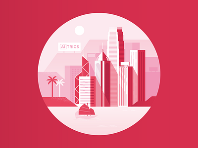 HongKong riverside asia building design hongkong illustration red river sticker summer sun