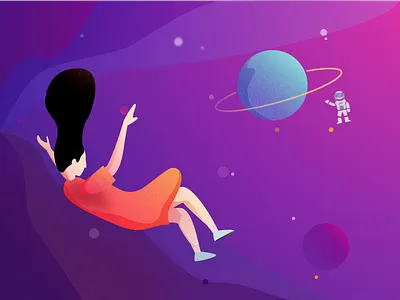 Lost adobe character dream girl illustration lost planet sketchapp space vector