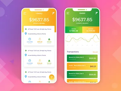 Flygo Rent a Car Mobile apps, History & Wallet Screen Design apps design apps screen branding design ecommerce illustration mobile apps design rent a car travel blog ui vector wallet app wallets