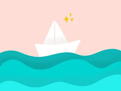 Barquito de Papel art barco beach blue boat design illustration marine pink procreate sailboat sea white