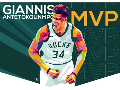 Giannis Antetokounmpo artwork basket basketball illustration illustrator milwaukee bucks nba nba poster polygon popart sport vector wpap