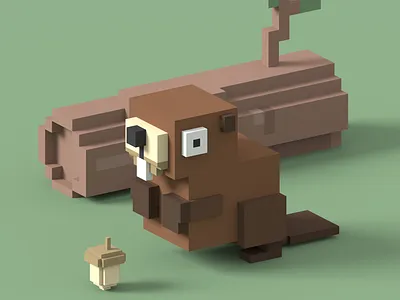 Beaver 3d beaver character crossyroad cubic cute isometric magicavoxel nature illustration tree trunk voxelart