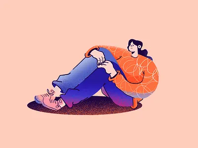 Sad alone character design doodle girl illustration pink sad thinking vector woman yellow