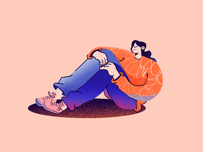 Sad alone character design doodle girl illustration pink sad thinking vector woman yellow