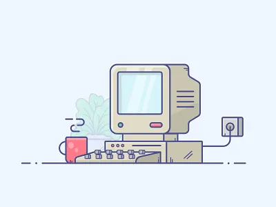 Old Computer classic computer design gradient icon illustration illustrator minimal old computer vector