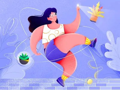 Lucky girl bubble color matching fresh girl girl illustration plant purple yellow