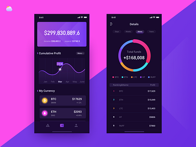 Wallet app design cryptocurrency dark dashboard data encrypted transaction icon ui wallet