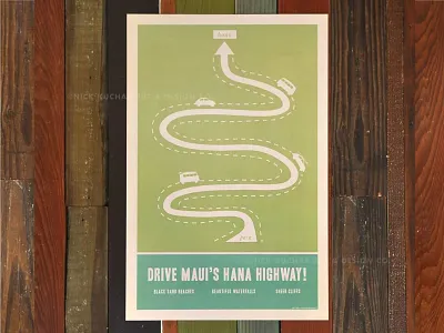 Hana Highway drive hawaii illustration maui print retro road road to hana vintage