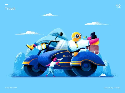 Travel boy design flat helmet hill illustration image motorcycle paper plane people rest retro motorcycle travel vector