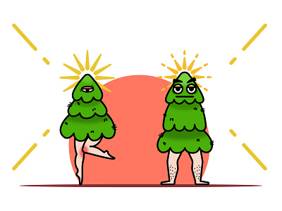 tree couple couple cute eyes feet funny glory green halo human iiiustration leg leg hair light line men monster tree watch women