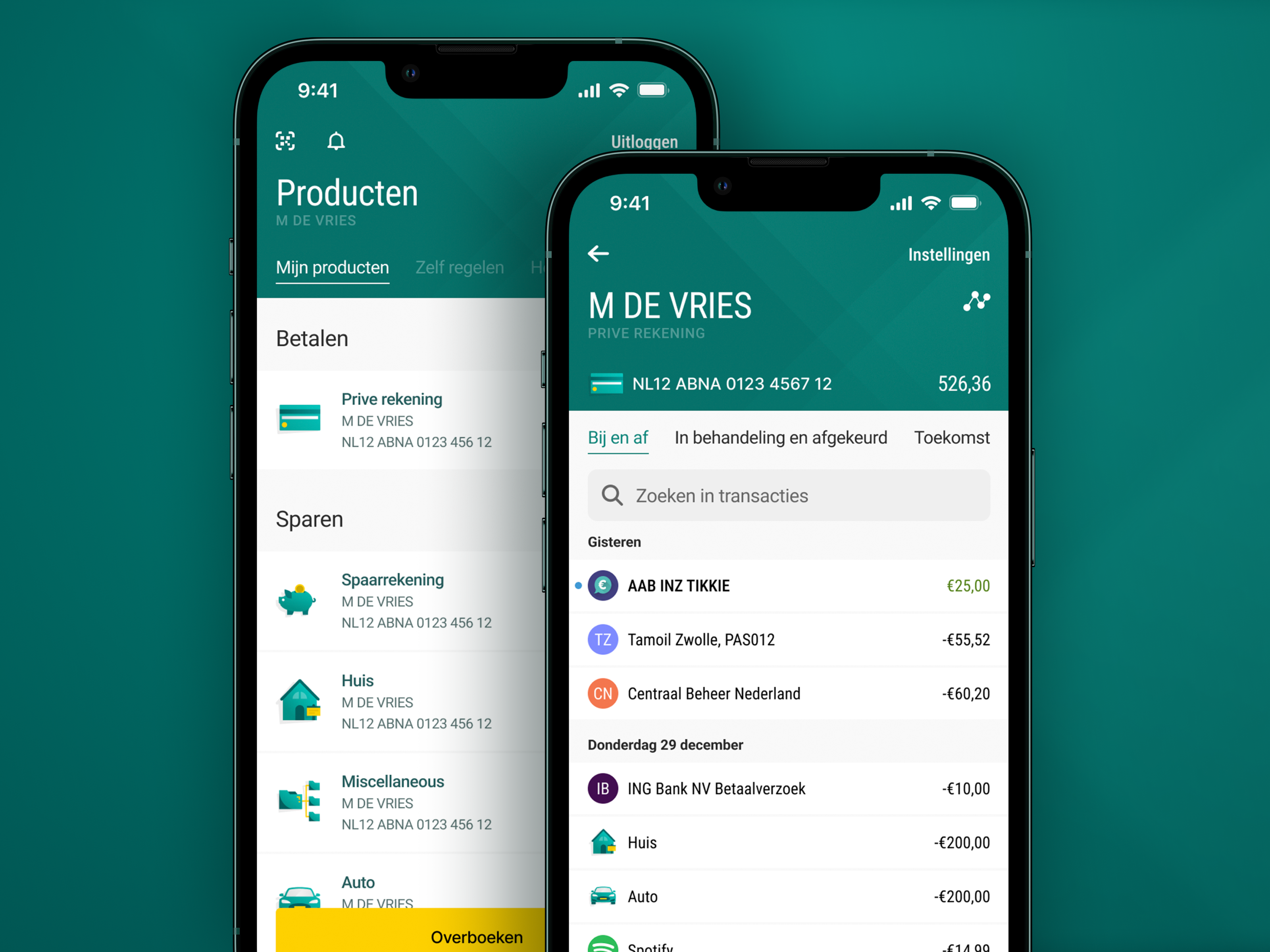 Rebuilt ABN AMRO mobile app as exercise! app application banking concept finance green money native saving ui yellow