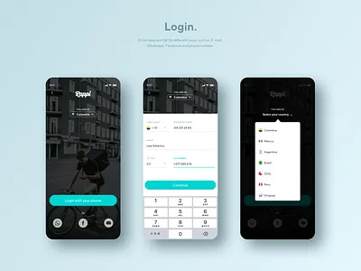 Login Screens app blue country delivery flag food app form ios iphone login rappi register ui ux