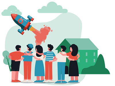 Engagine Illustration Flat People Look At The Rocket design flat illustration minimal vector web website