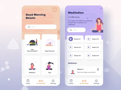 Daily Exercises Course - Freebie android app audio app concept cool colors diet app education exercises exercises app fitness app fitness education free design freebie health app illustration ios meditation minimalist user dashboard vector yoga
