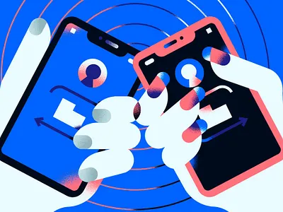 NFC Connection app cellphone character connection flat hand icon illustration smartphone tech technology texture vector