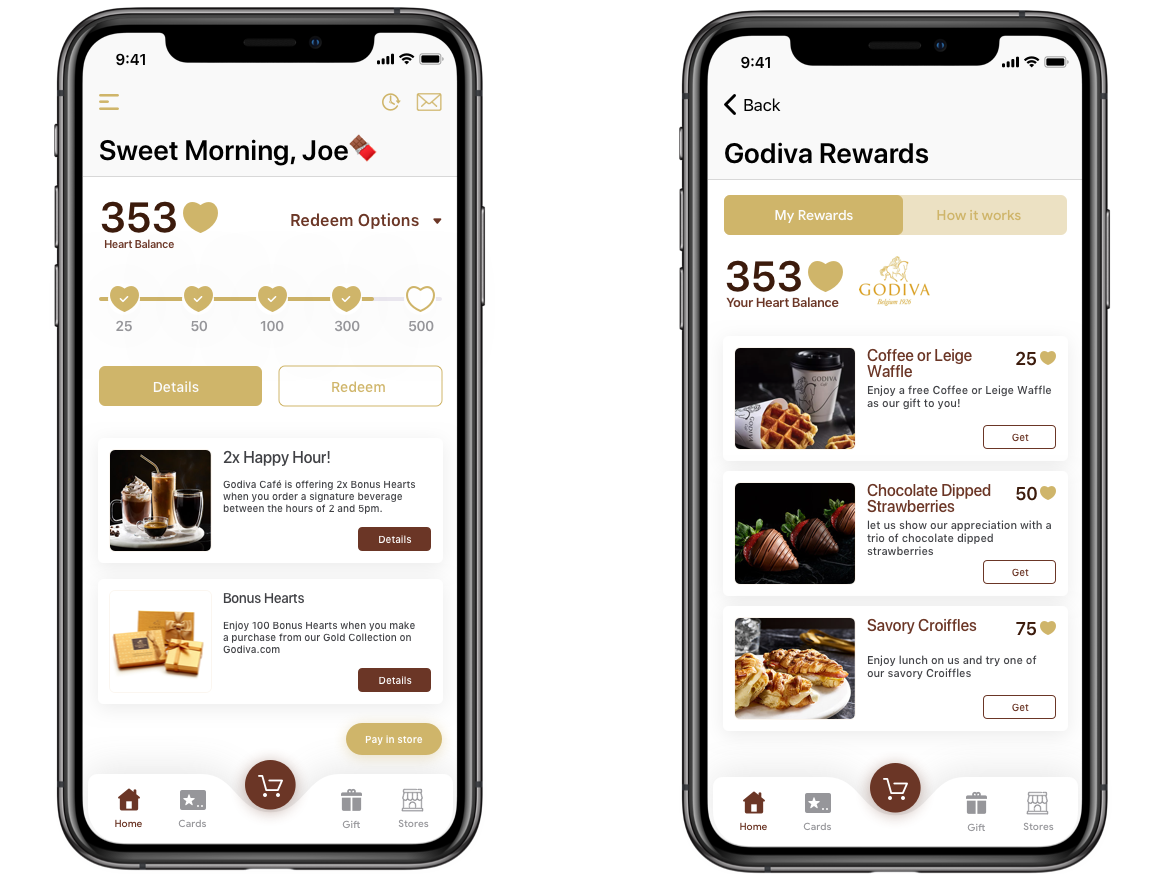 Example of Godiva Home & Reward Page