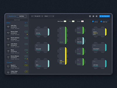Table Reservation Concept app design application design booking system clean ui dark theme dark ui ipad app ipad application reservation restaurant app table management table reservation ui deisgn ux design