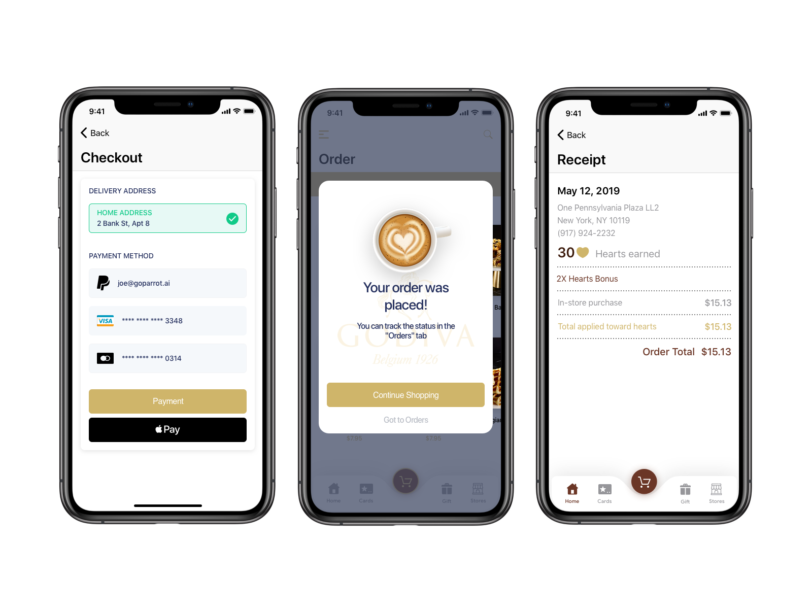 Example of Godiva Checkout  Notification  Receipt