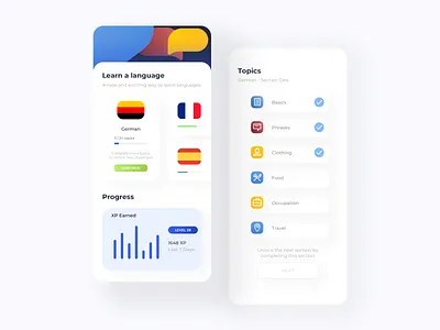 Language Learning App app clean courses design flat illustration ios language learn learning app minimal mobile platform prototype ui ux
