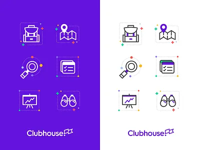 Clubhouse Icons branding icon icon design iconography icons illustration map reports search