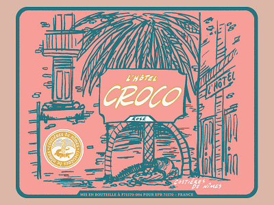 L'hotel Croco Wine Label 3 bold crocodile france hand drawn hand lettering illustration lettering logo retro typography vintage wine bottle wine logo