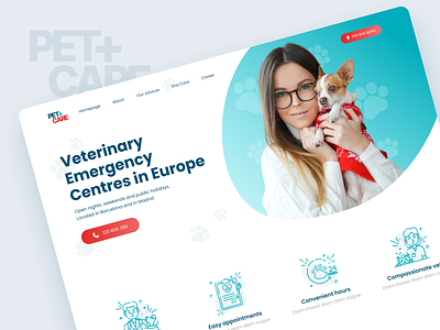 PetCare+ Pet Emergency Clinic animal business care clean clinic doctor emergency figma health landing landing page minimalist modern pet professional ui uidesign uiux website website landing